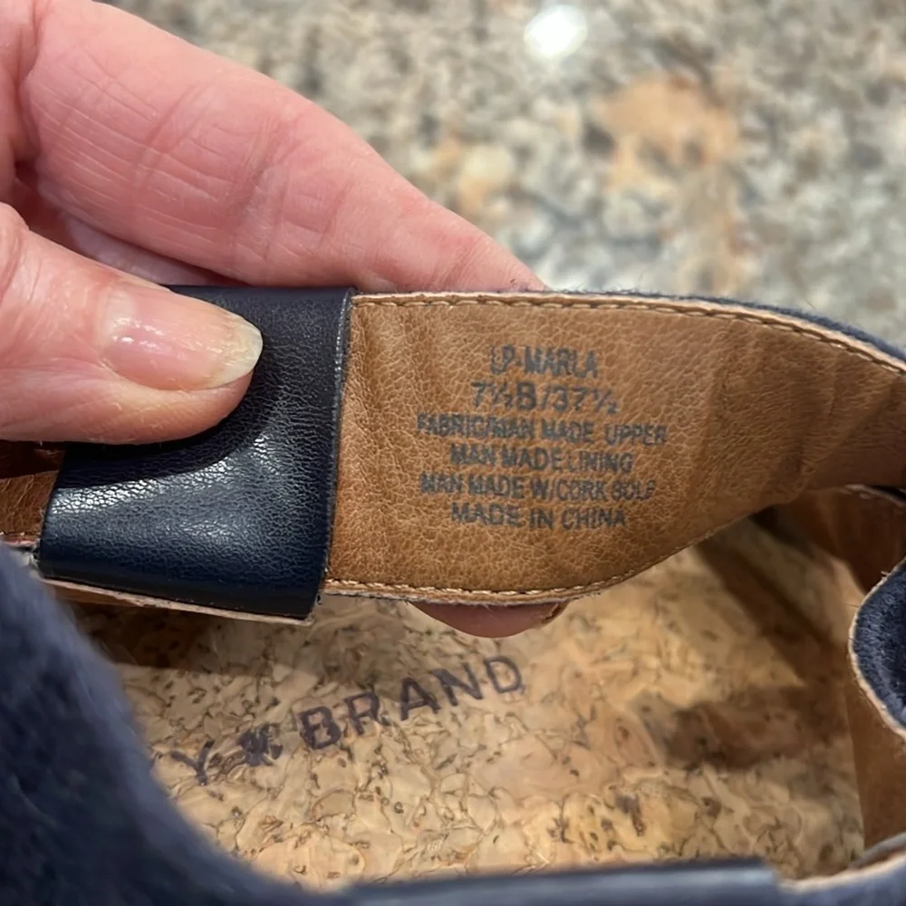 Lucky Brand Blue and Tan Wedge Sandals